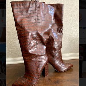 Crocodile knee high boots